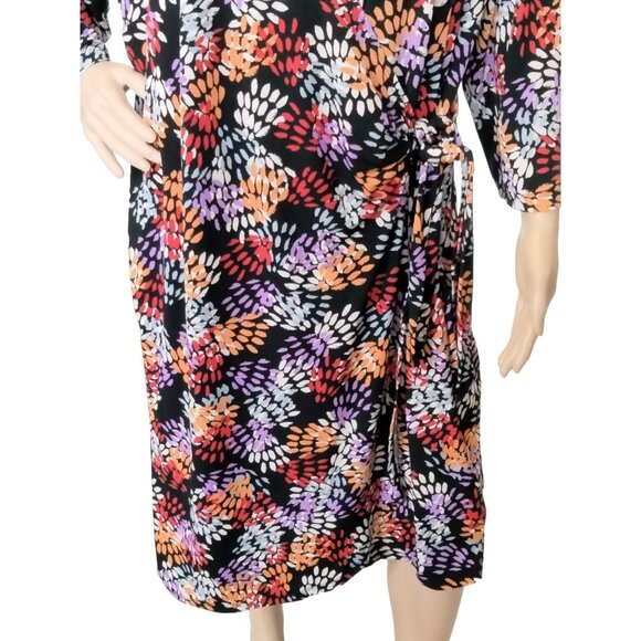 Avenue Faux Wrap Dress Abstract Leaf Print 3/4 Sleeves Tie Waist Plus Size 22/24 - Picture 4 of 10